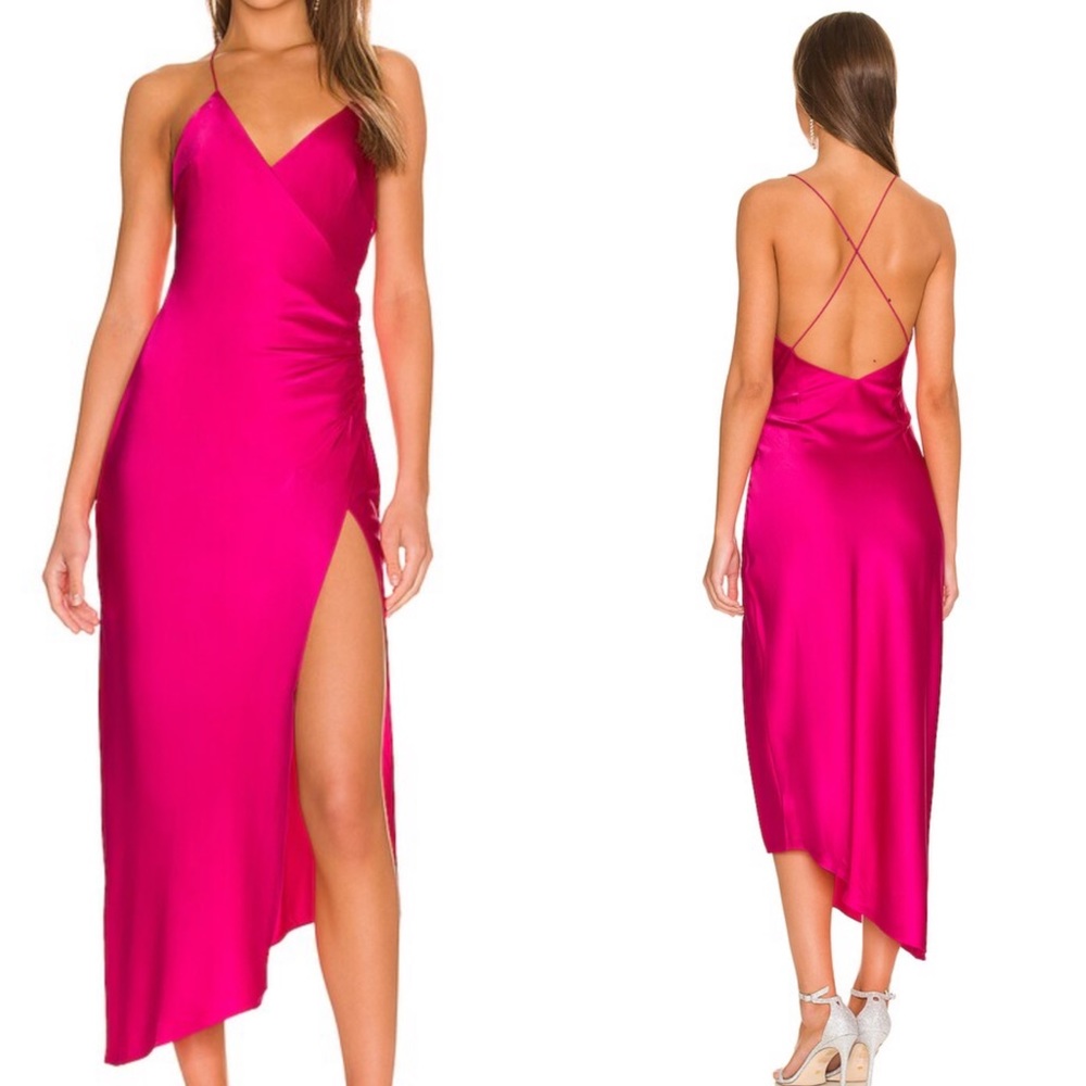 SER.O.YA Emma Silk Dress Pink Side Slit Size XS